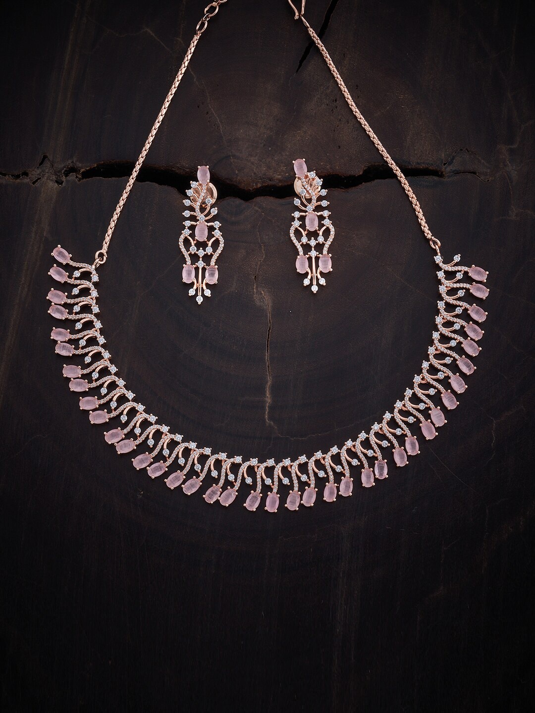 

Kushal's Fashion Jewellery Women Rose Gold-Plated & CZ Studded Jewellery Set, Pink