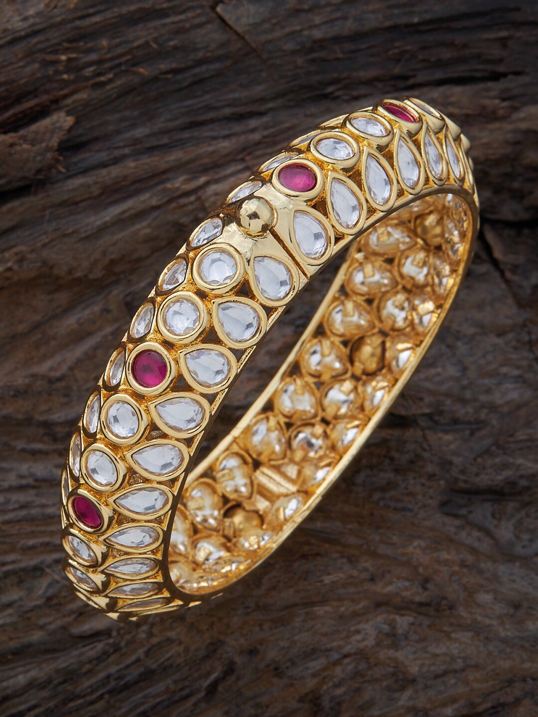 

Kushal's Fashion Jewellery Gold-Plated Vilandi Kundan Studded Bangle, Red