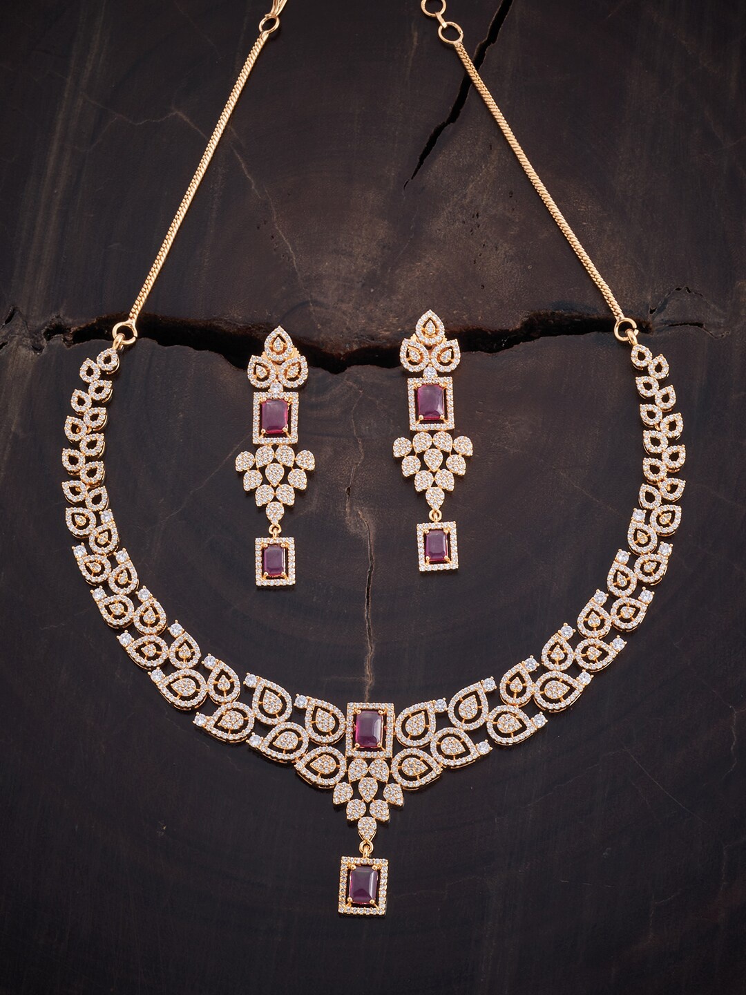 

Kushal's Fashion Jewellery Women Gold-Plated CZ-Studded Jewellery Set, Red
