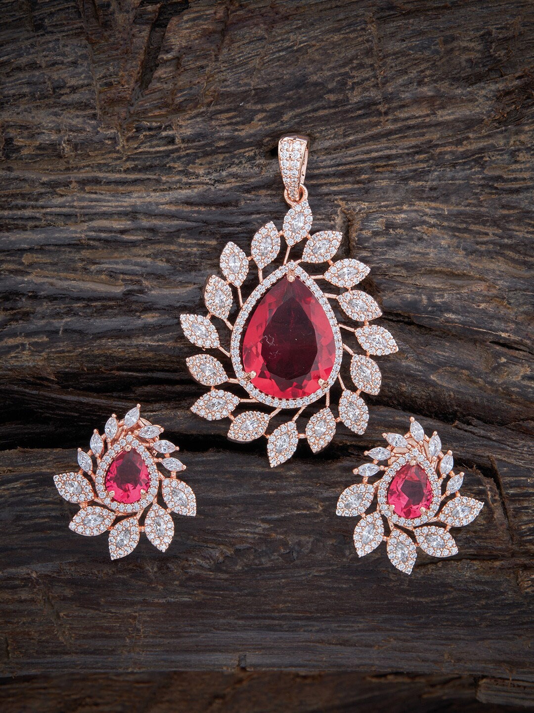 

Kushal's Fashion Jewellery Rose Gold-Plated Pendant & Earrings Set, Red