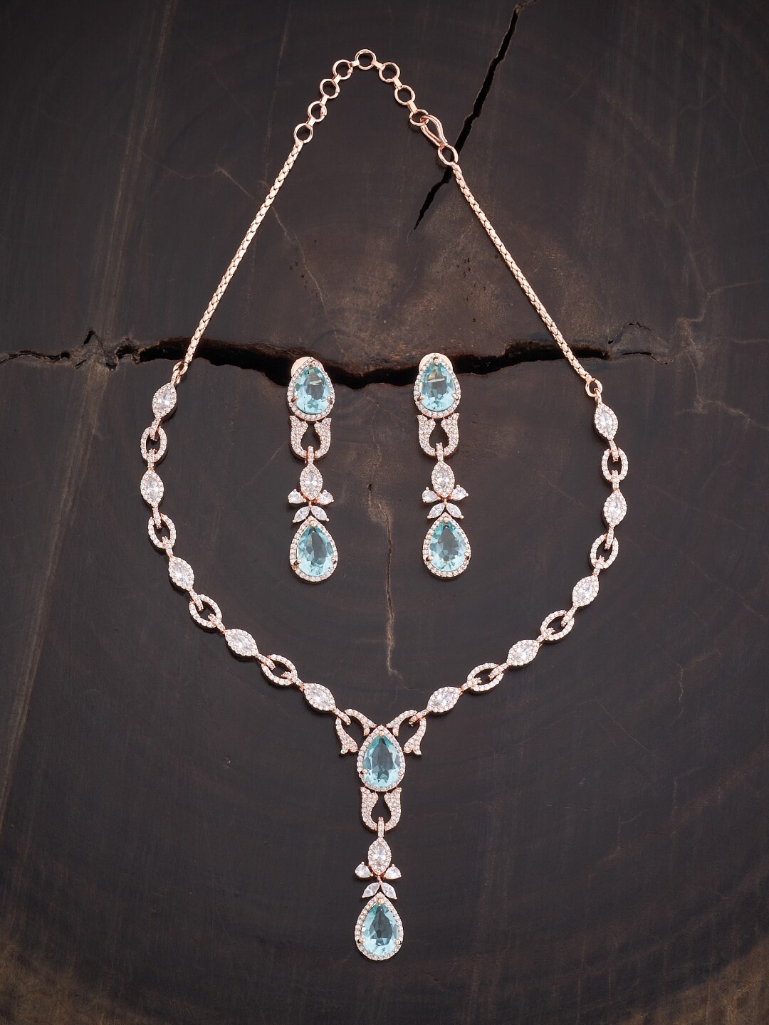 

Kushal's Fashion Jewellery Women Rose Gold-Plated CZ-Studded & Beaded Jewellery Set, Sea green