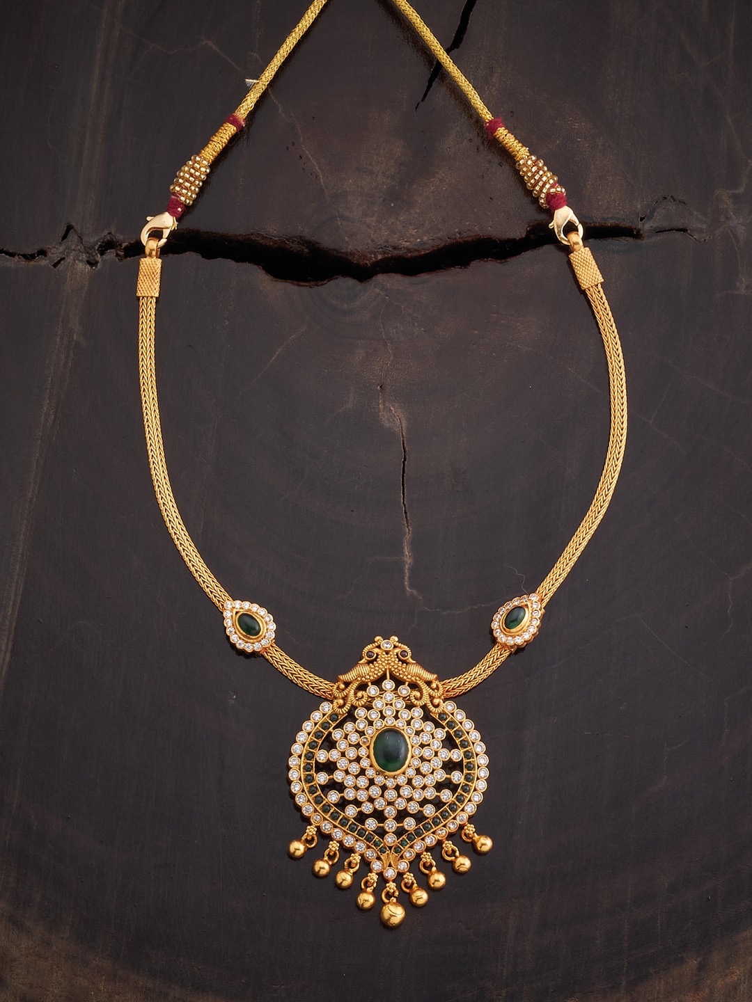 

Kushal's Fashion Jewellery 92.5 Pure Silver Gold-plated Temple Necklace, Green