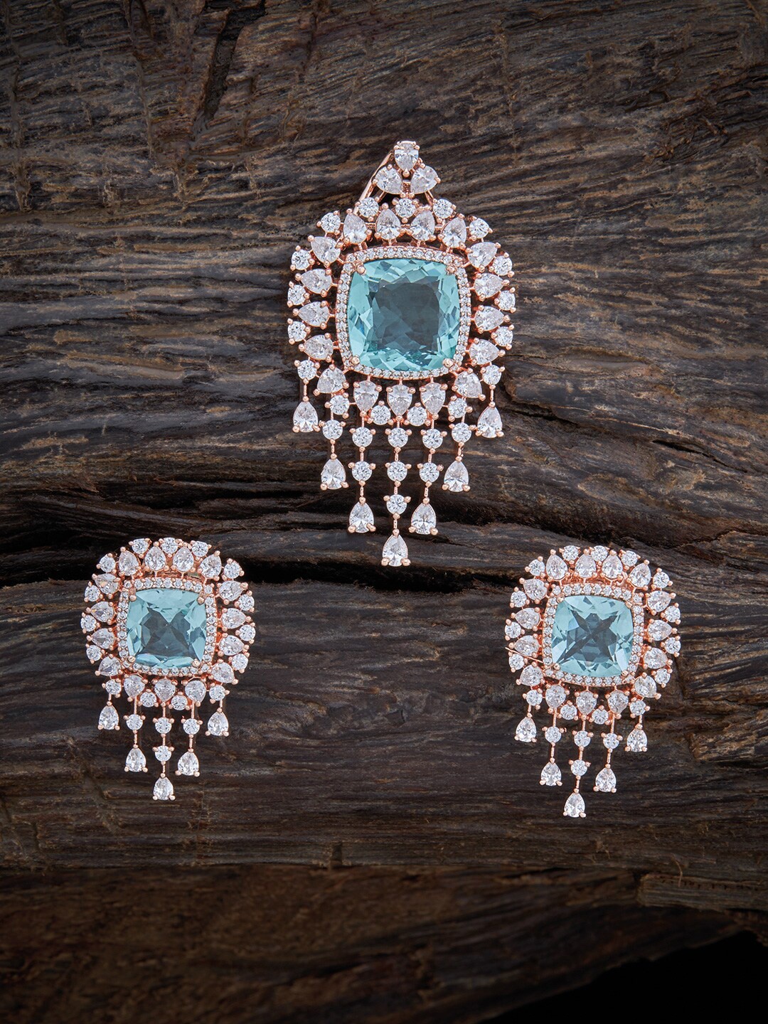 

Kushal's Fashion Jewellery Rose Gold-Plated Pendant & Earrings Set, Sea green