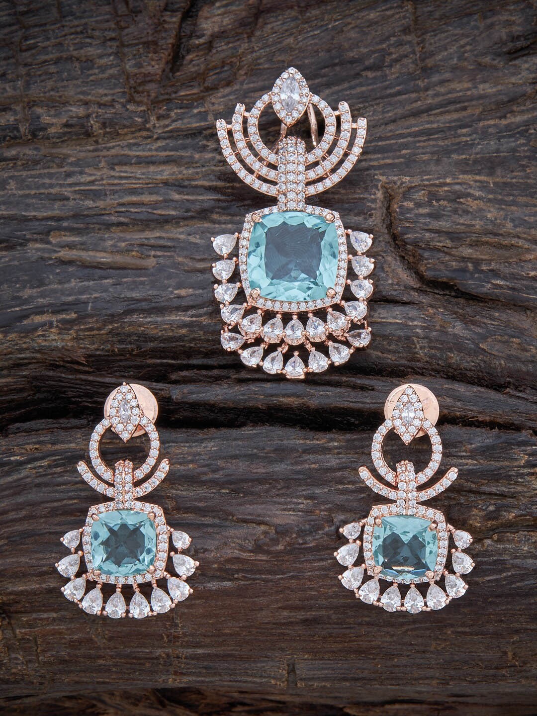 

Kushal's Fashion Jewellery Rose Gold-Plated Pendant & Earrings Set, Sea green