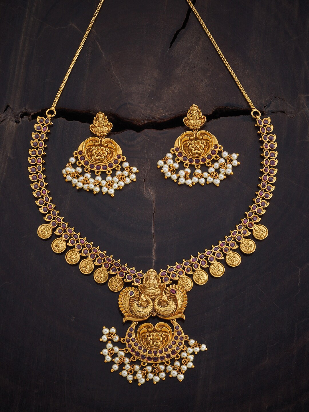 

Kushal's Fashion Jewellery Women Gold-Plated Stones & Beads-Studded Antique Jewellery Set, White