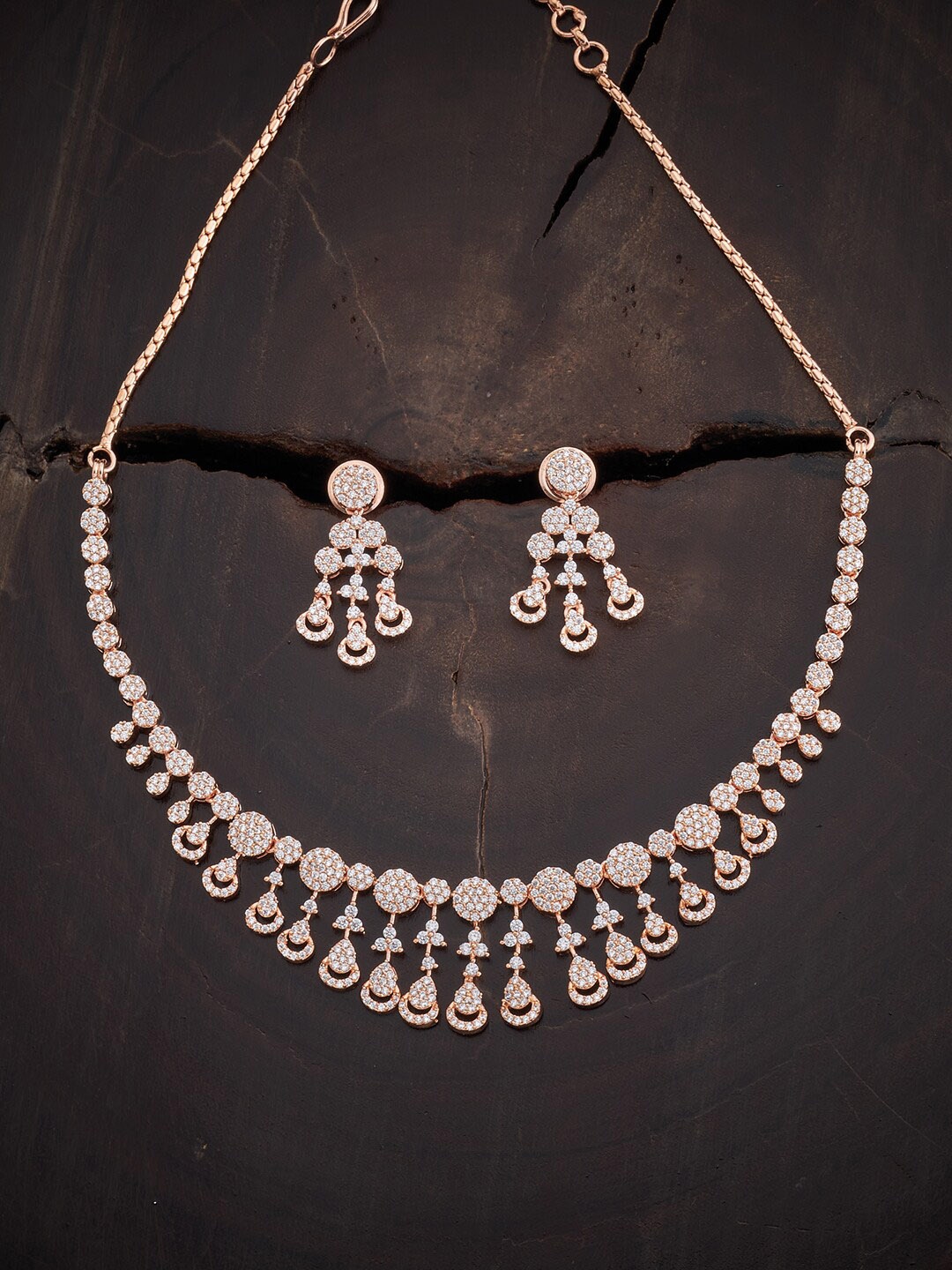 

Kushal's Fashion Jewellery Women Rose Gold-Plated CZ-Studded & Beaded Jewellery Set, White