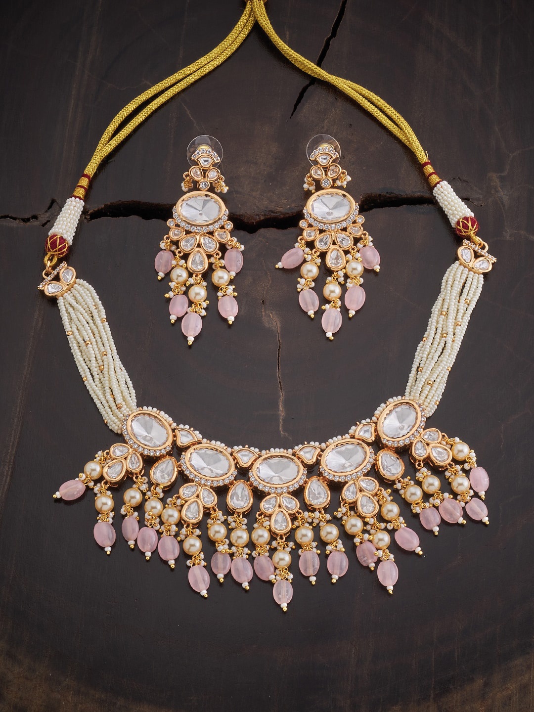 

Kushal's Fashion Jewellery Women Gold-Plated Vilandi Kundan Studded Jewellery Set, Pink