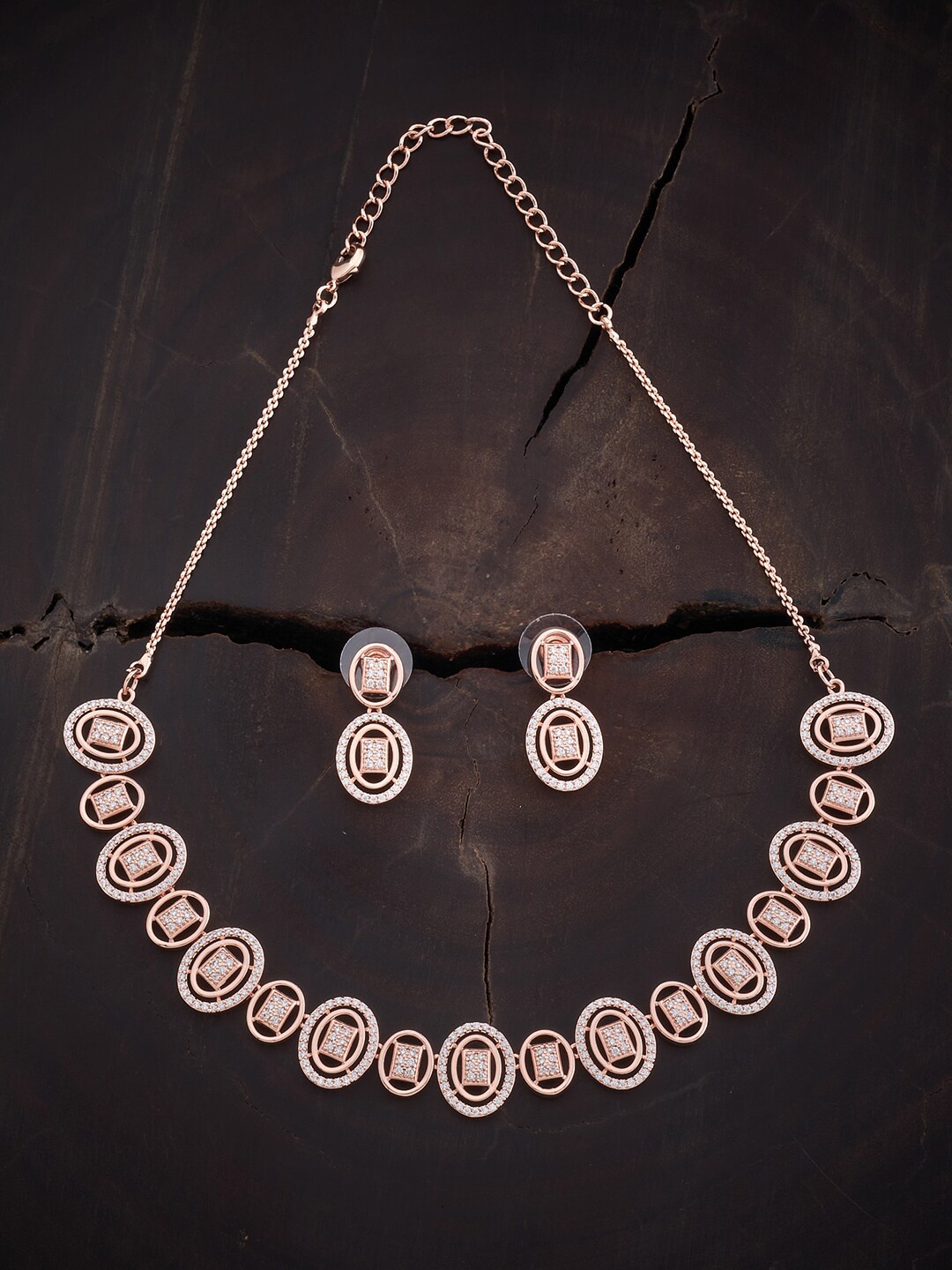 

Kushal's Fashion Jewellery Rose Gold-Plated CZ Stone-Studded Jewellery Set, White