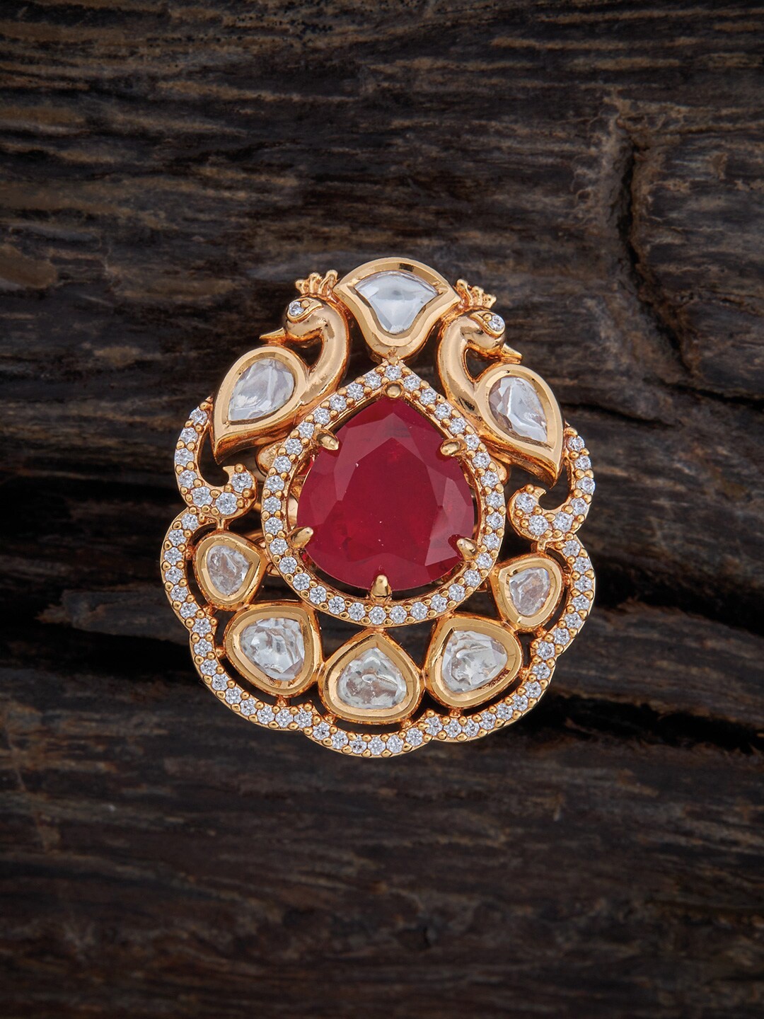 

Kushal's Fashion Jewellery Kundan-Studded Adjustable Finger Ring, Gold