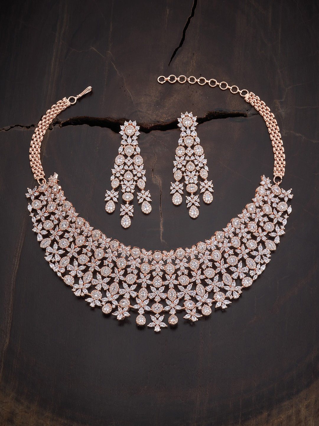 

Kushal's Fashion Jewellery Women Rose Gold-Plated CZ-Studded Jewellery Set, White
