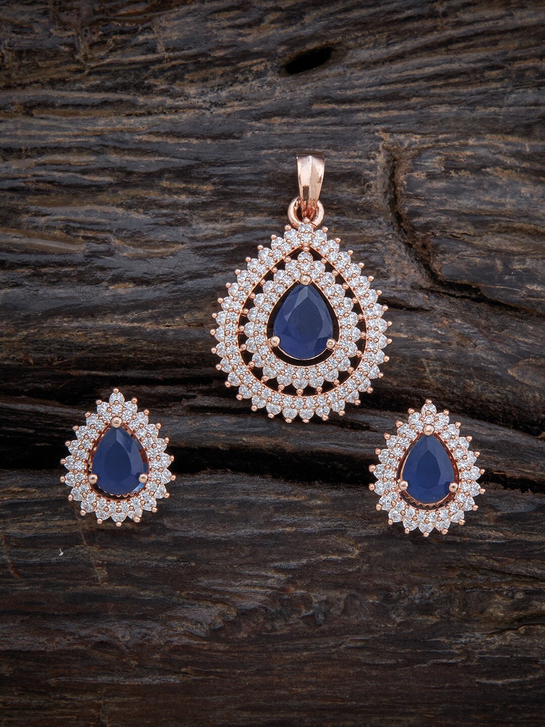 

Kushal's Fashion Jewellery Rose Gold-Plated Pendant & Earrings Set, Blue