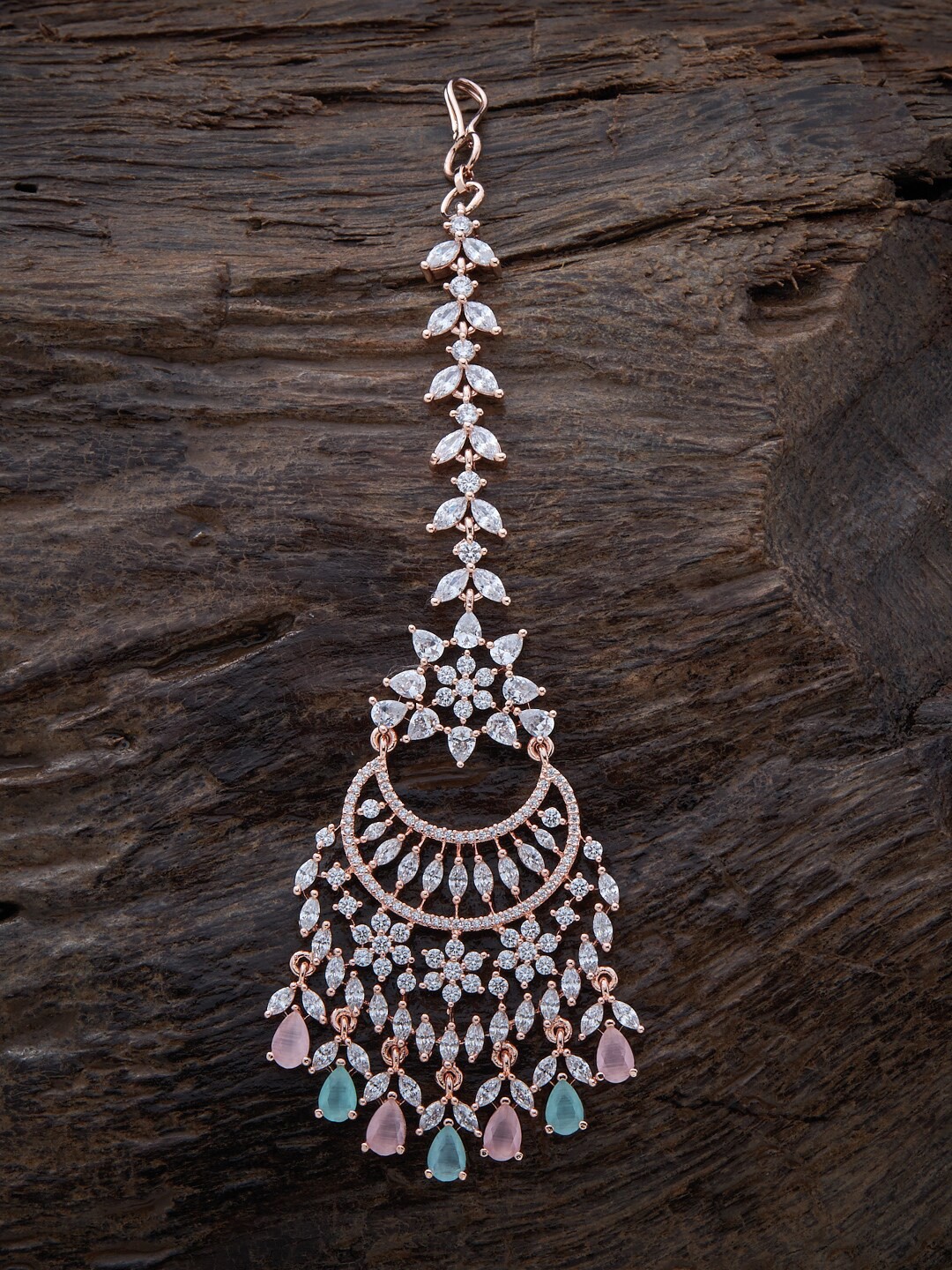 

Kushal's Fashion Jewellery Rose Gold-Plated Maang Tikka, Pink