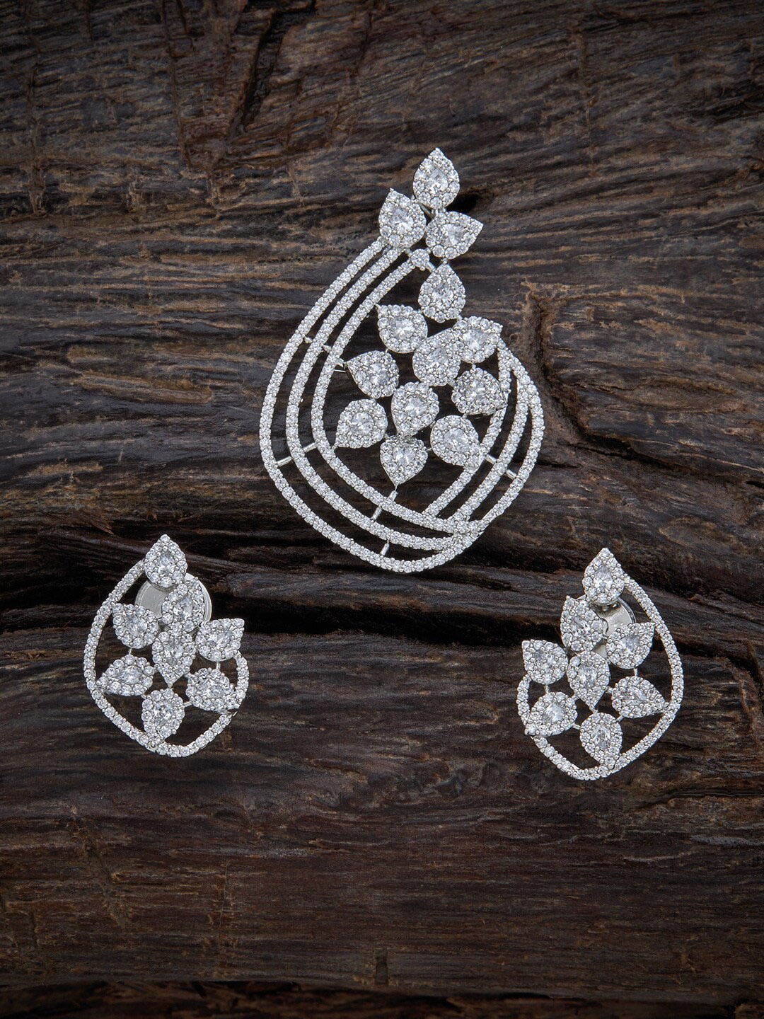 

Kushal's Fashion Jewellery Rhodium-Plated Pendant & Earrings Set, White