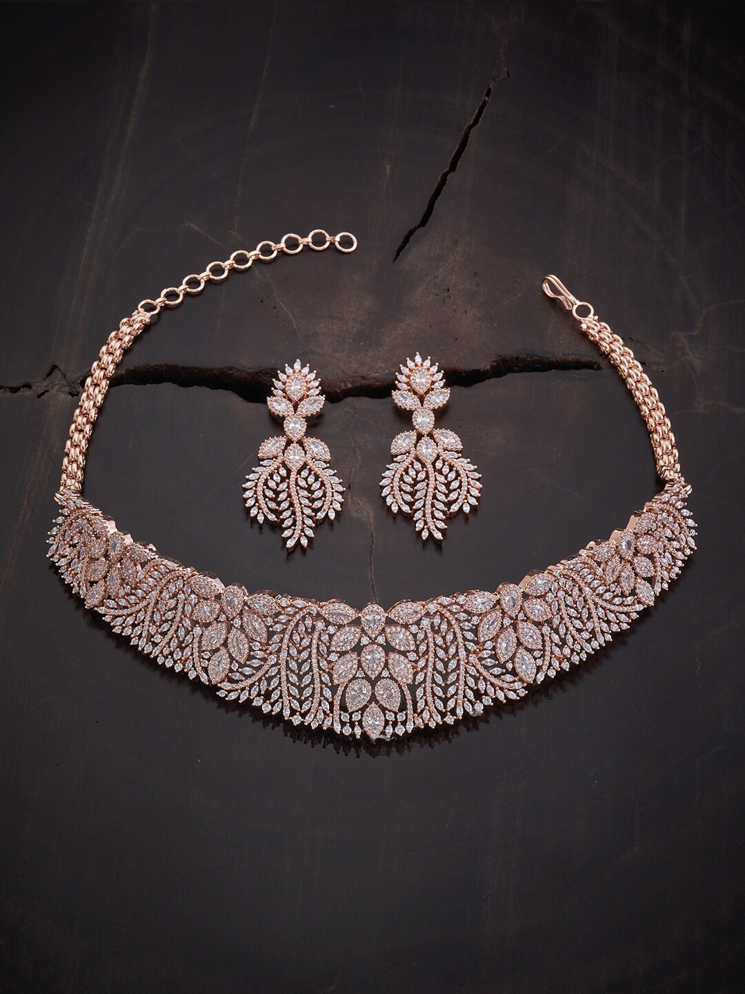 

Kushal's Fashion Jewellery Women Rose Gold-Plated & CZ-Studded Jewellery Set, White