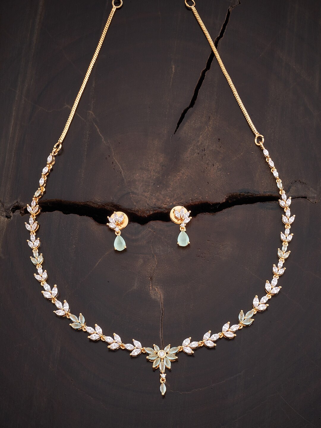 

Kushal's Fashion Jewellery Gold-Plated CZ Stones-Studded Necklace with Earrings