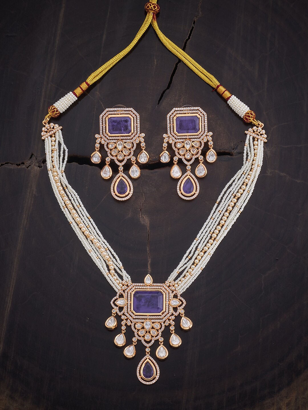 

Kushal's Fashion Jewellery Kundan Studded & Beaded Vilandi Jewellery Set, Gold
