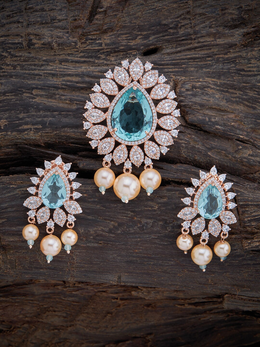 

Kushal's Fashion Jewellery Rose Gold-Plated Pendant & Earrings Set, Sea green