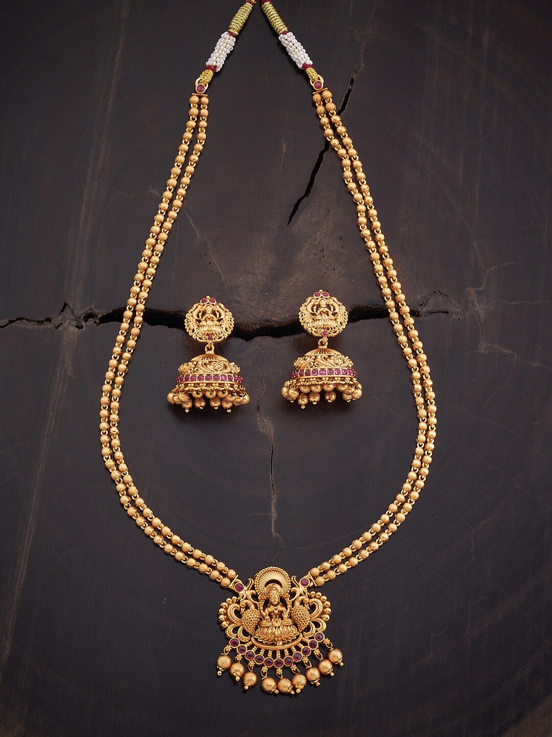 

Kushal's Fashion Jewellery Stone Studded & Beaded Temple Jewellery Set, Gold