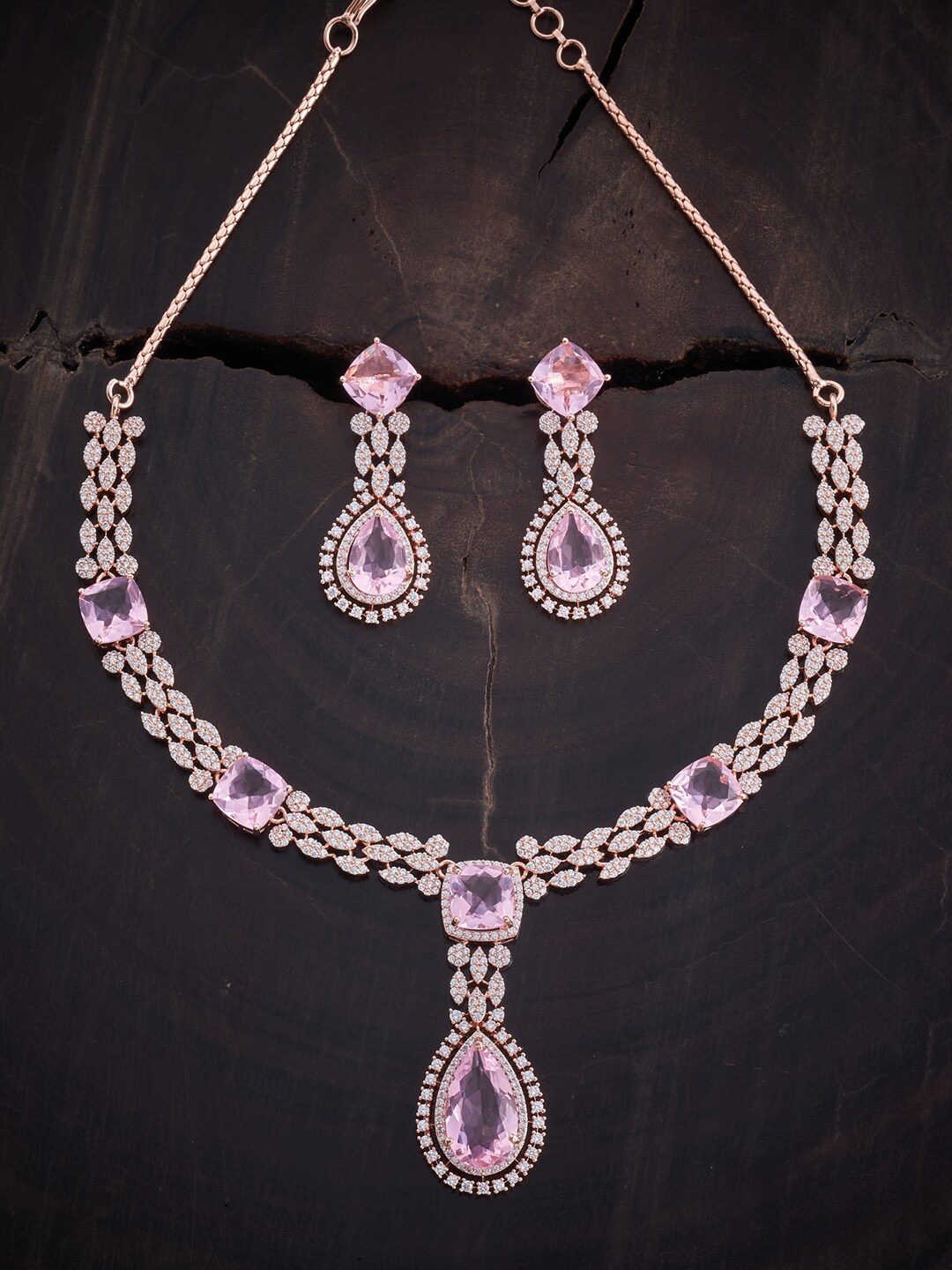

Kushal's Fashion Jewellery Rose Gold-Plated CZ Studded Jewellery Set
