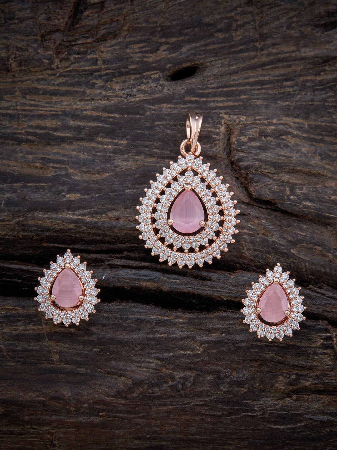

Kushal's Fashion Jewellery Rose Gold-Plated Pendant & Earrings Set, Pink