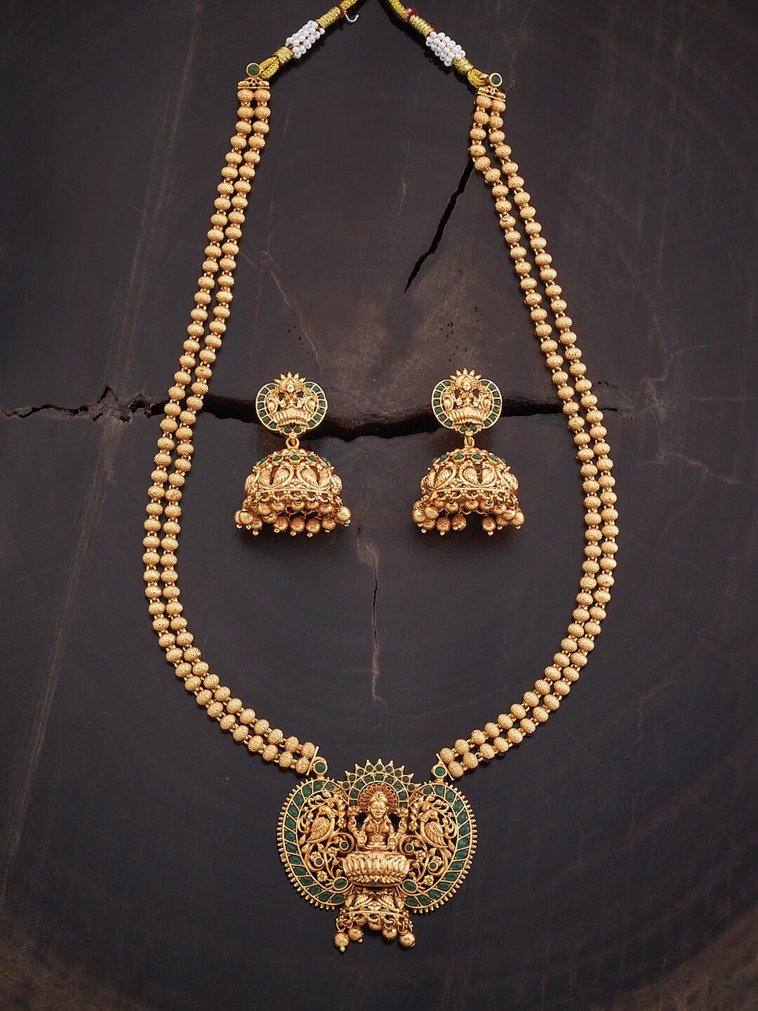 

Kushal's Fashion Jewellery Gold-Plated Stone-Studded Antique Jewellery Set, Green