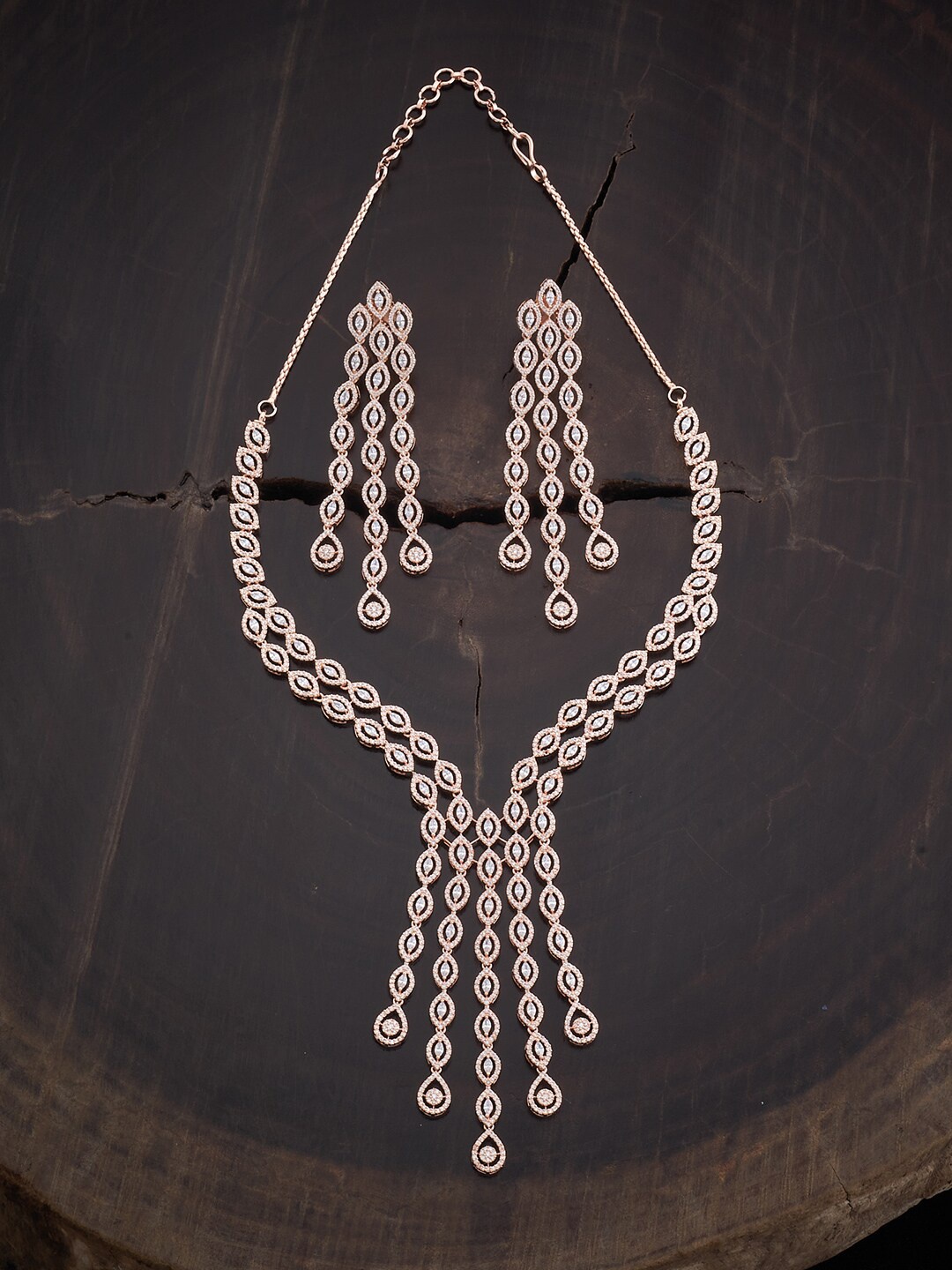 

Kushal's Fashion Jewellery Rose Gold-Plated CZ Stone-Studded Jewellery Set