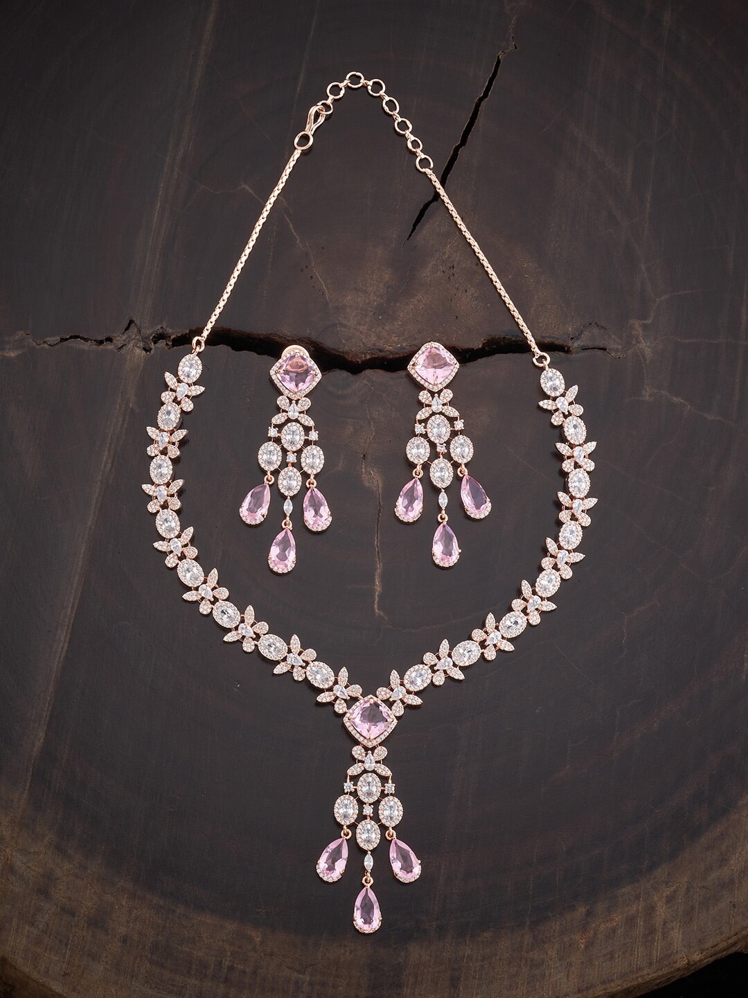 

Kushal's Fashion Jewellery Rose Gold-Plated & CZ Studded Jewellery Set, Pink