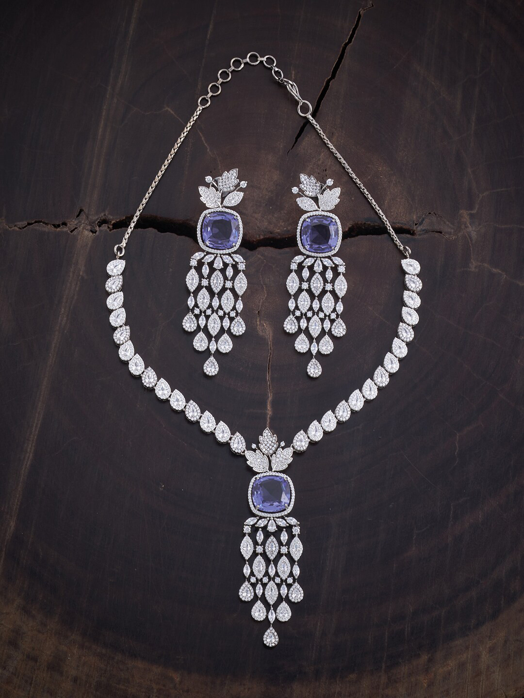 

Kushal's Fashion Jewellery Rhodium-Plated CZ Studded Jewellery Set, Silver
