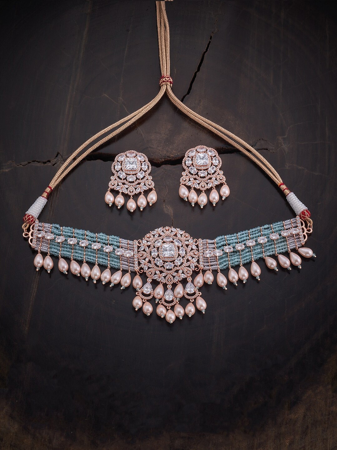 

Kushal's Fashion Jewellery Rose Gold-Plated & Kundan-Studded Jewellery Set