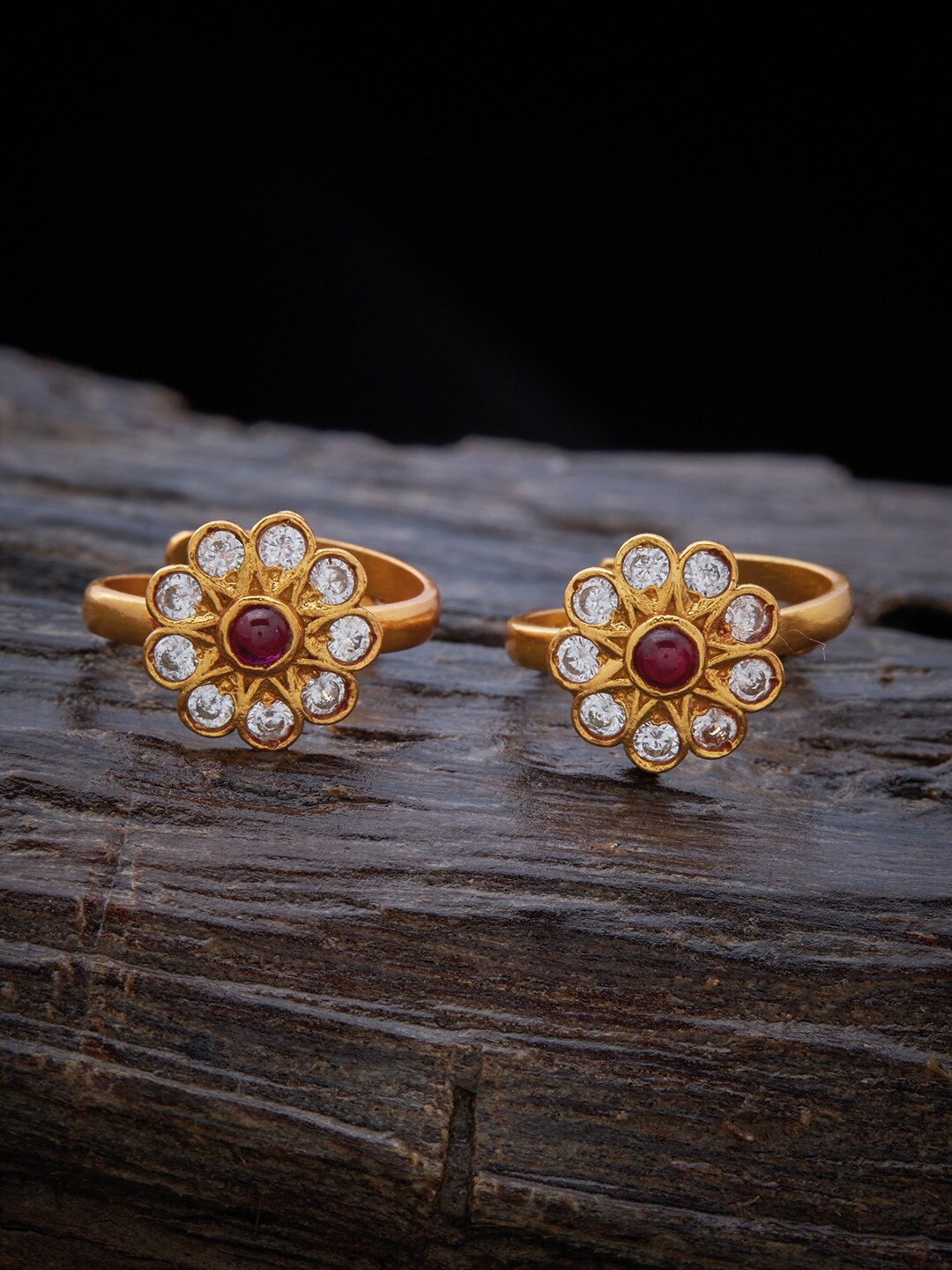 

Kushal's Fashion Jewellery 92.5 Sterling Pure Silver Stone-Studded Toe Rings, Red