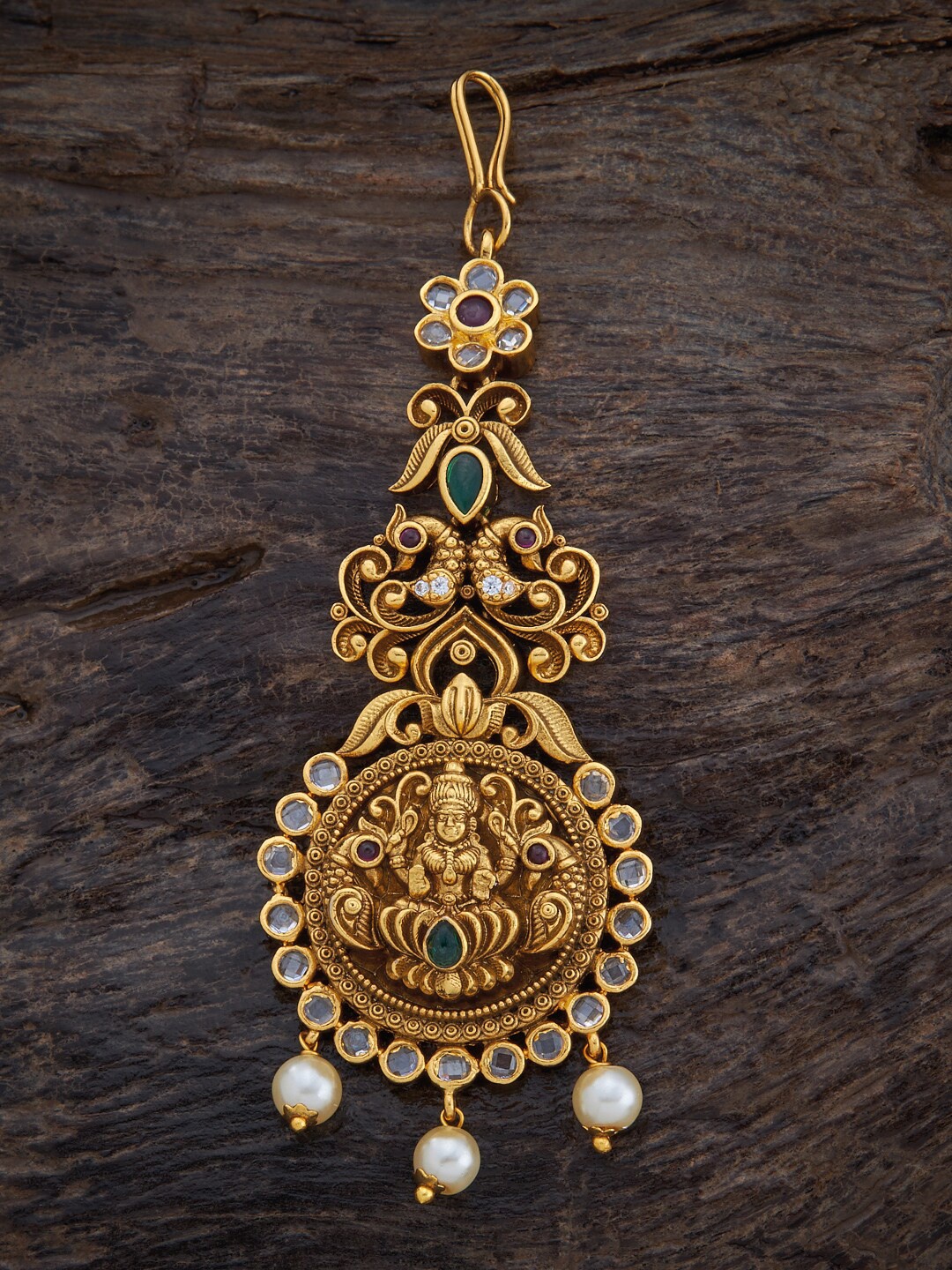 

Kushal's Fashion Jewellery Gold-Plated Ruby Stone-Studded Antique Maang Tikka