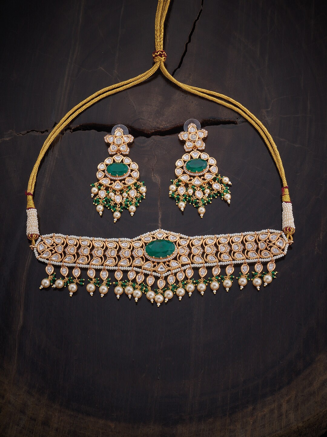 

Kushal's Fashion Jewellery Kundan-Studded & Beaded Jewellery Set, Green