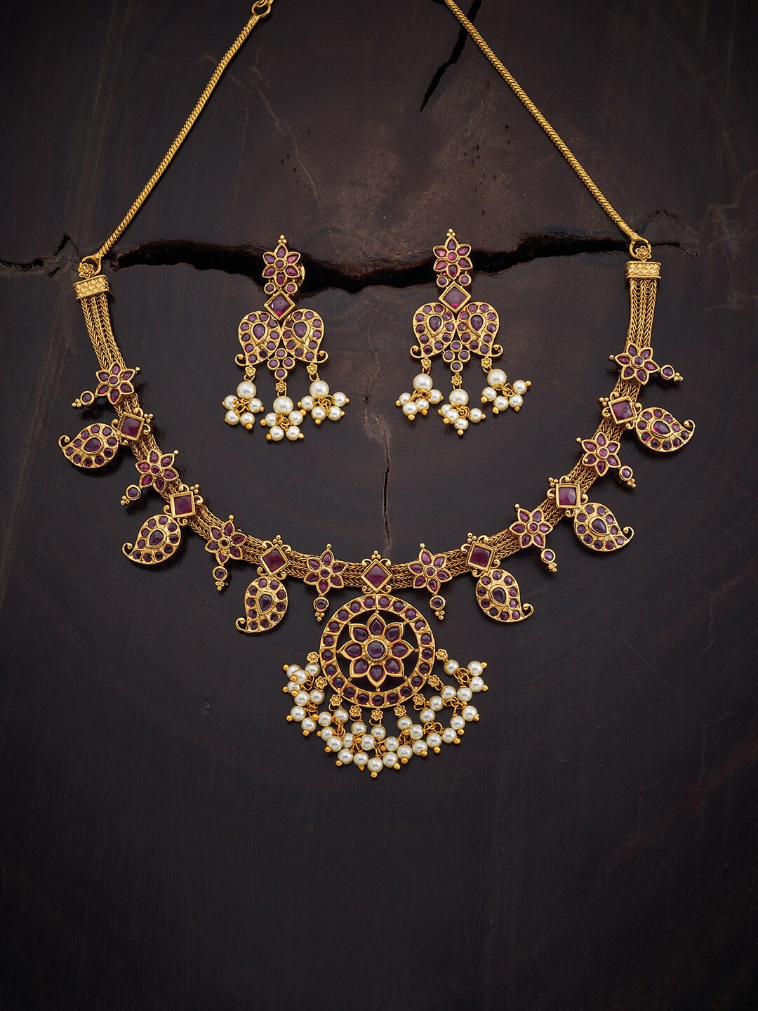 

Kushal's Fashion Jewellery Stones Studded & Beaded Antique Jewellery Set, Red