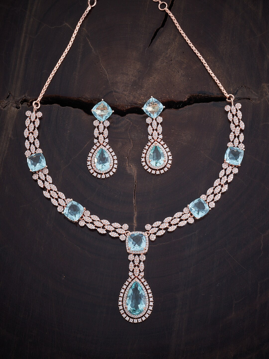 

Kushal's Fashion Jewellery Rose Gold-Plated CZ Stone-Studded Jewellery Set