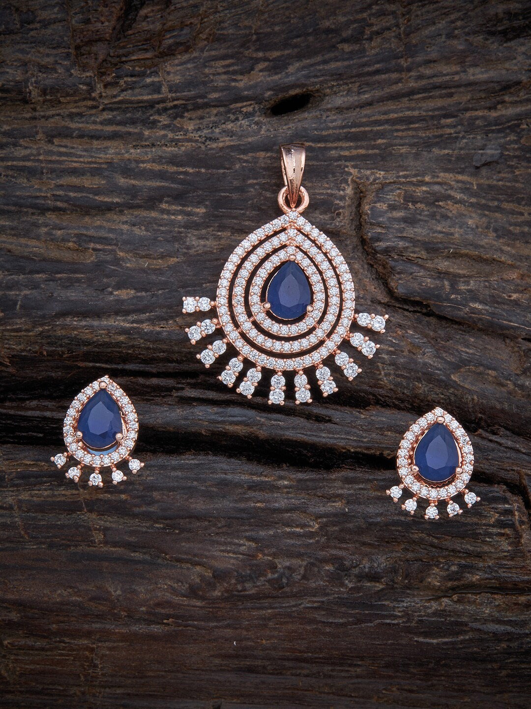 

Kushal's Fashion Jewellery Women Rose Gold-Plated CZ-Studded Jewellery Set, Blue