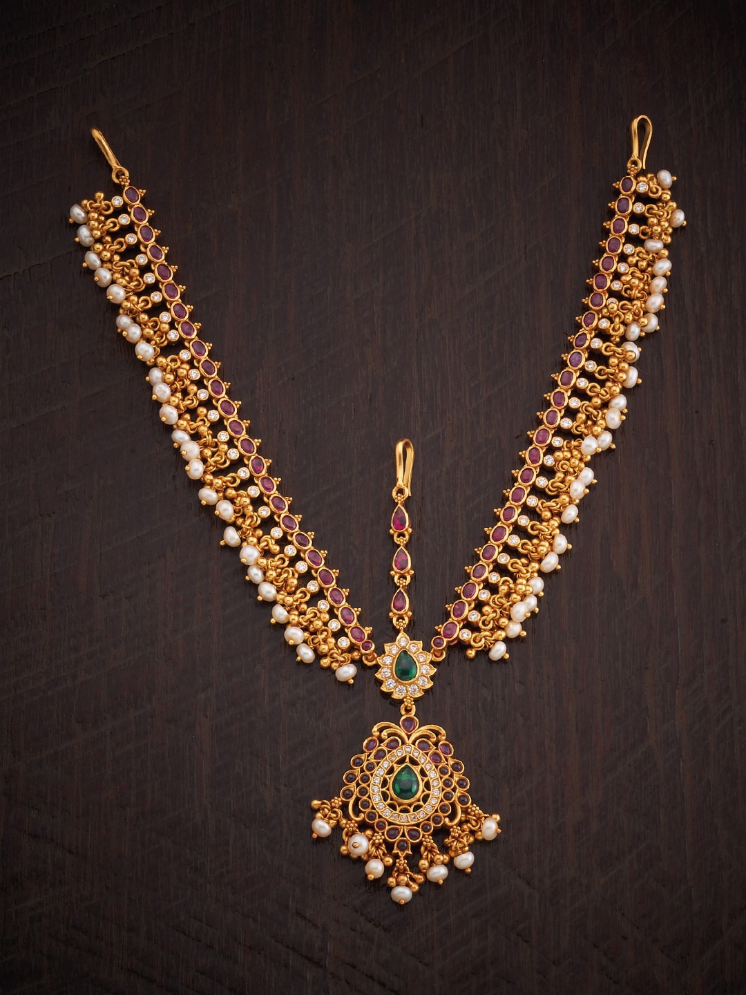 

Kushal's Fashion Jewellery Gold-Plated Stone Studded Temple Pure Silver Matha Patti