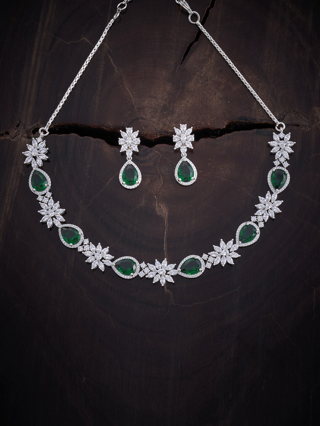 

Kushal's Fashion Jewellery Rhodium-Plated & CZ Studded Jewellery Set, Silver