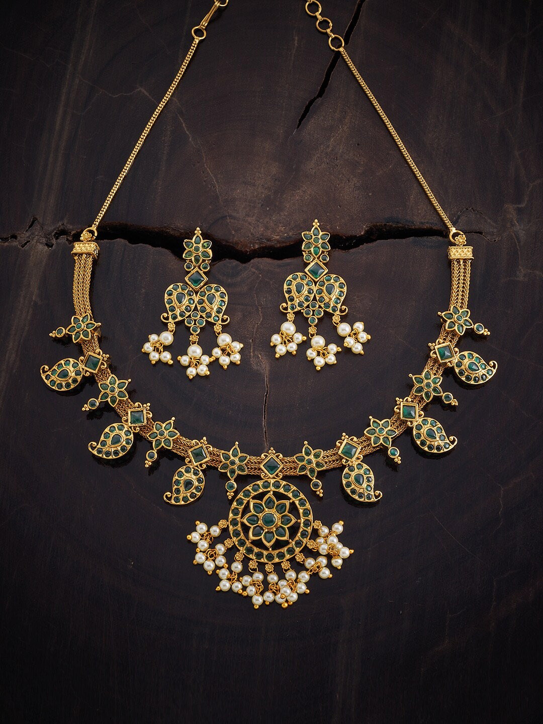 

Kushal's Fashion Jewellery Stones & Beads-Studded Antique Jewellery Set, Gold