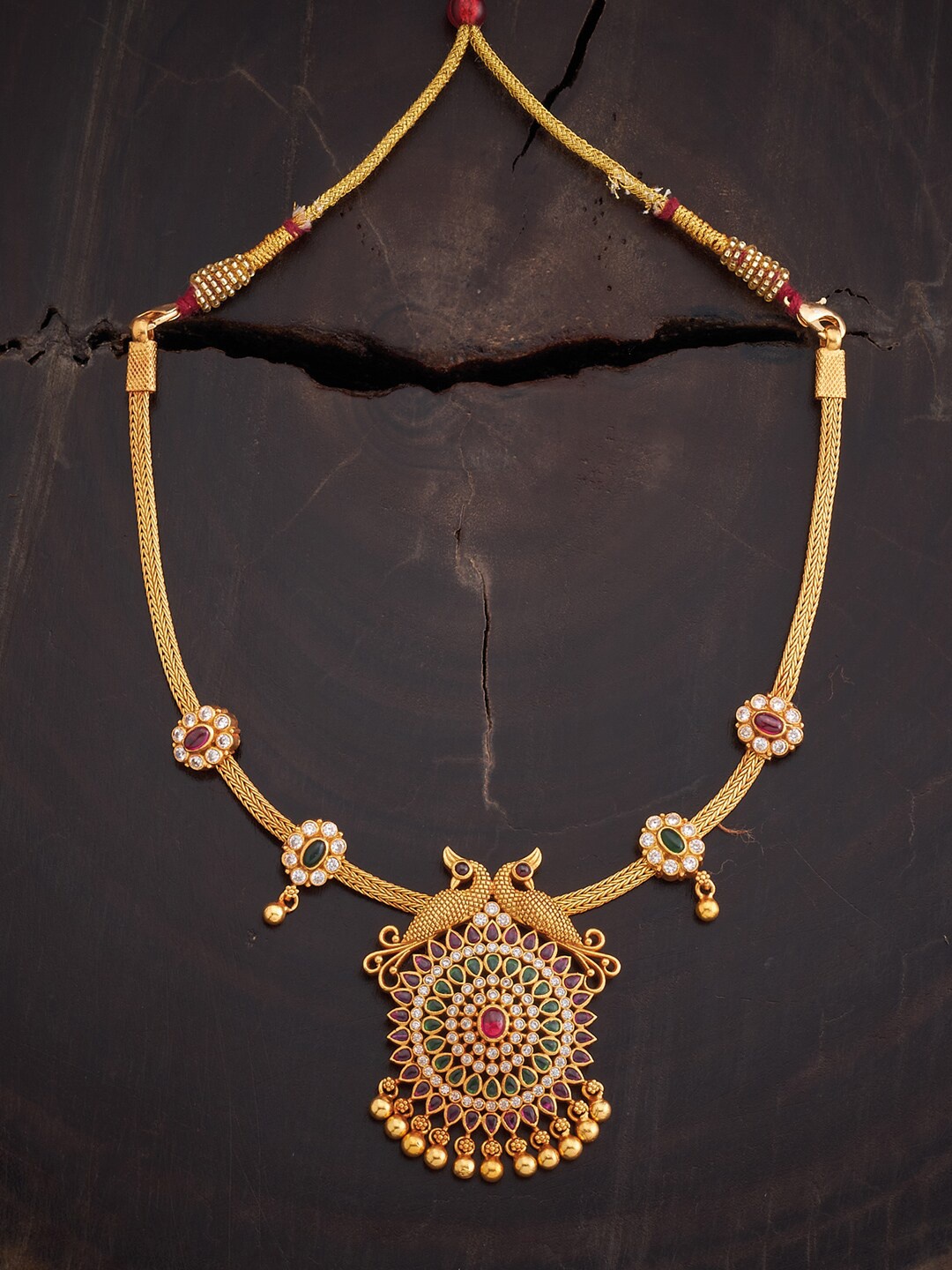 

Kushal's Fashion Jewellery Women 92.5 Pure Silver & Gold-Plated Temple Necklace, Pink