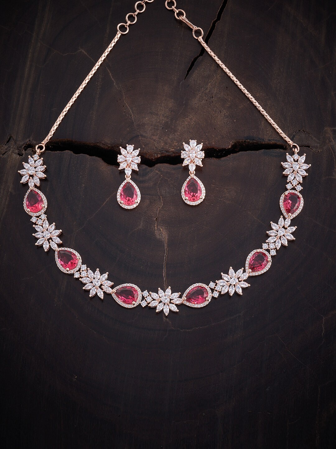 

Kushal's Fashion Jewellery Rose Gold-Plated CZ Stone-Studded Jewellery Set