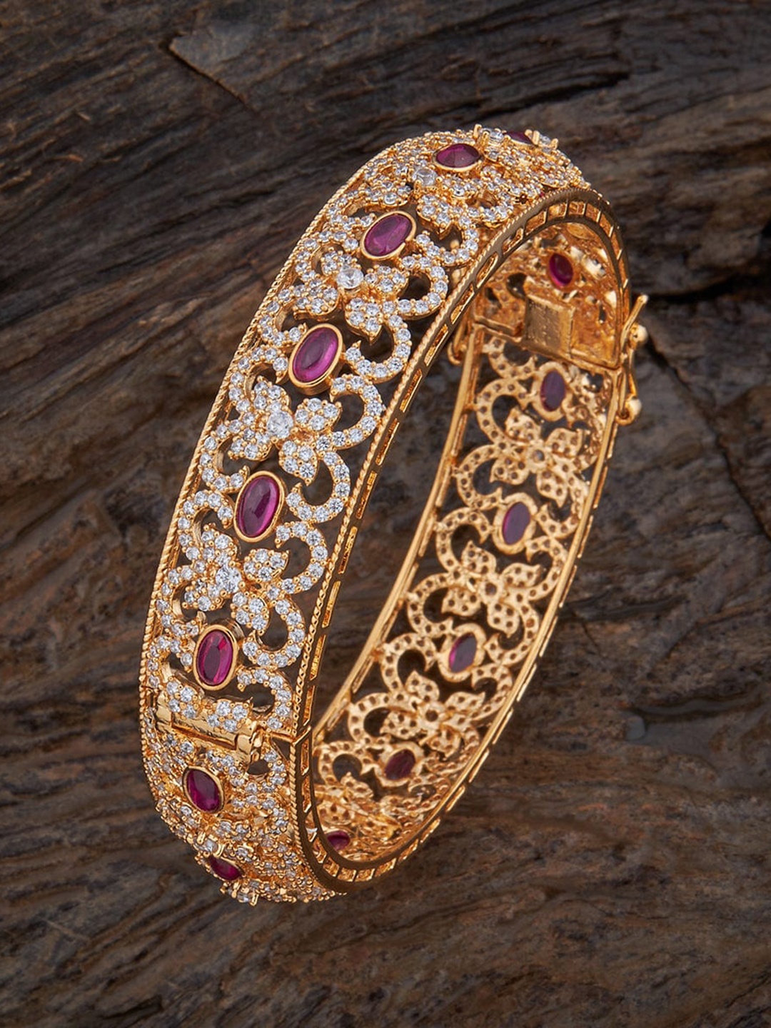 

Kushal's Fashion Jewellery Gold-Plated AD Studded Bangle, Red