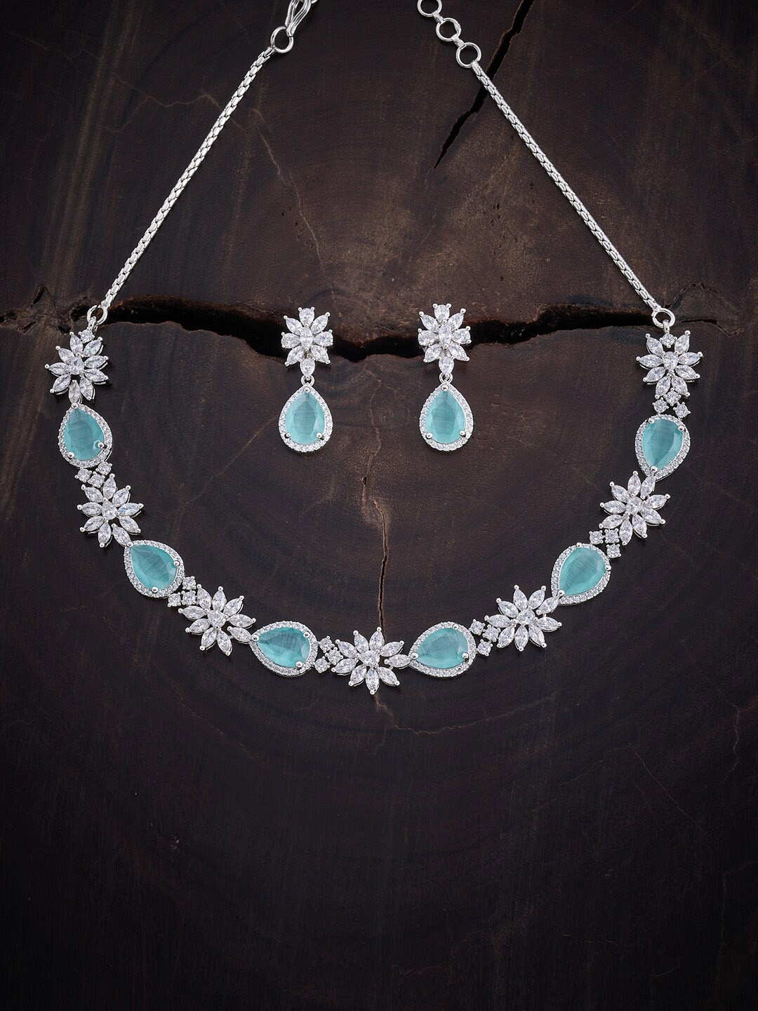 

Kushal's Fashion Jewellery Rhodium-plated CZ-Studded Jewellery Set, Silver