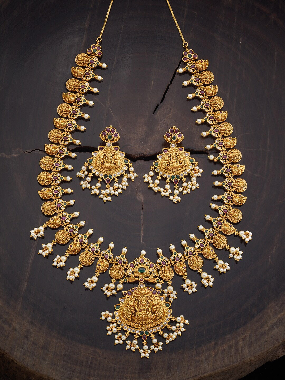 

Kushal's Fashion Jewellery Gold-Plated Stone-Studded Antique Jewellery Set