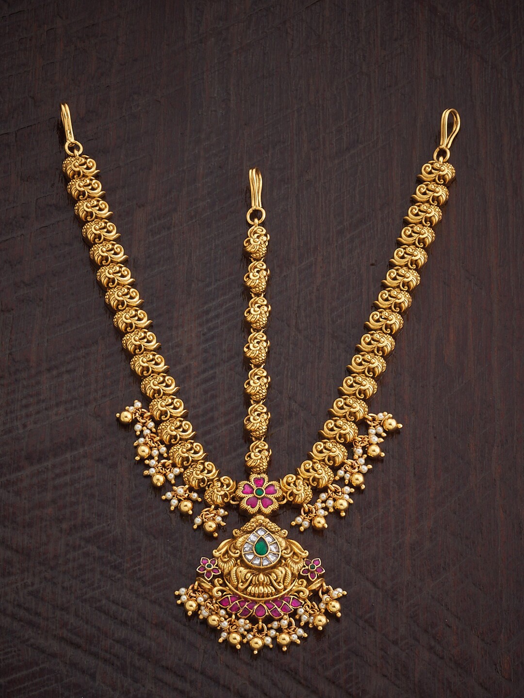

Kushal's Fashion Jewellery Gold-Plated Stone & Bead Studded Mathapatti, Green