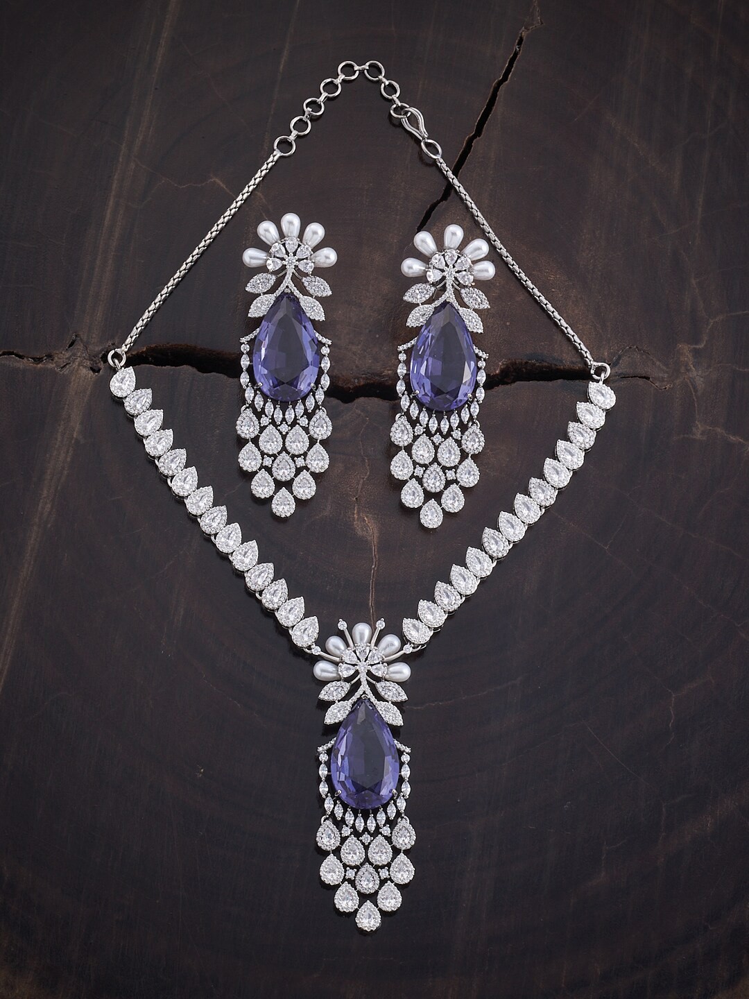 

Kushal's Fashion Jewellery Rhodium-Plated CZ-Studded & Beaded Jewellery Set, White