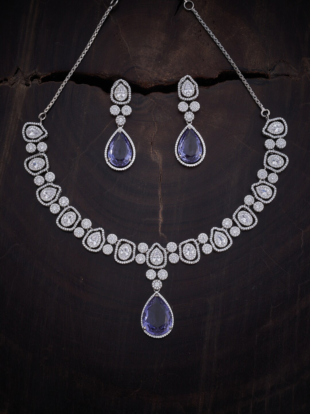 

Kushal's Fashion Jewellery Rhodium-Plated CZ-Studded Jewellery Set, Silver