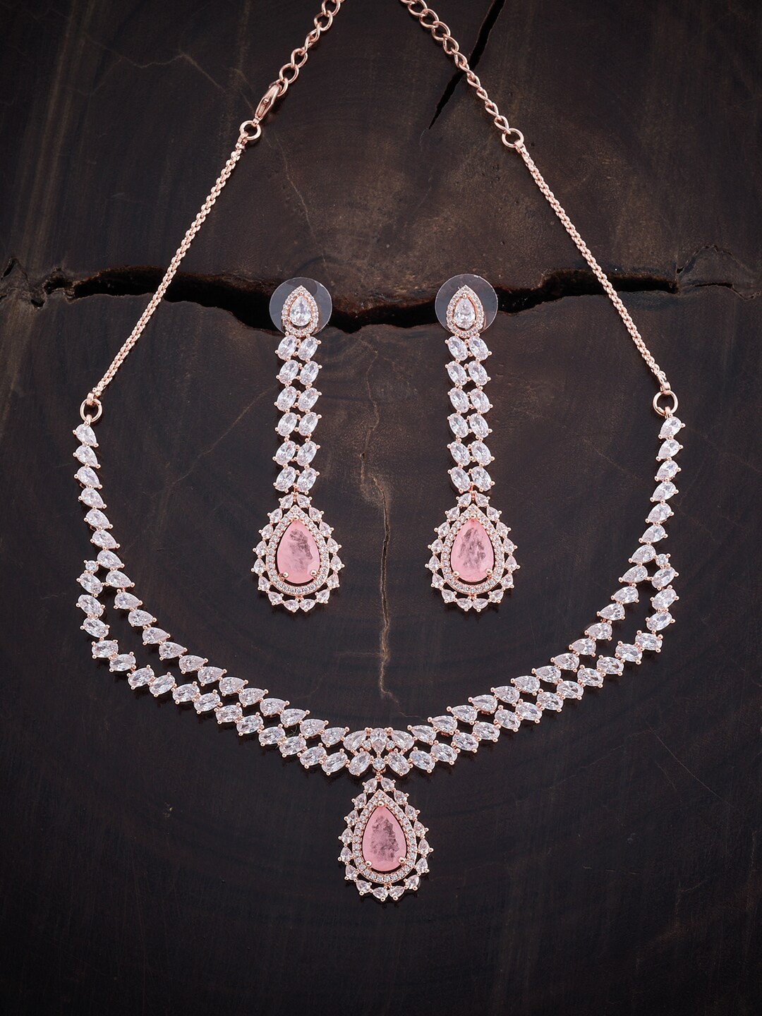 

Kushal's Fashion Jewellery Rose Gold-Plated CZ Stone-Studded Jewellery Set