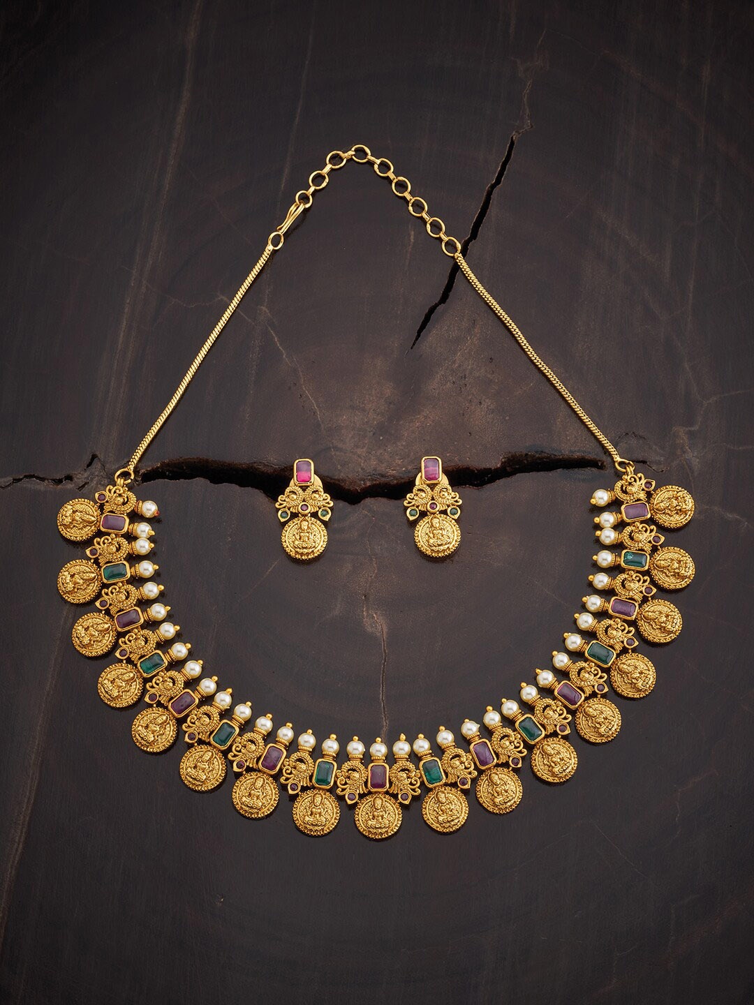 

Kushal's Fashion Jewellery Stones-Studded & Beaded Antique Jewellery Set, Red