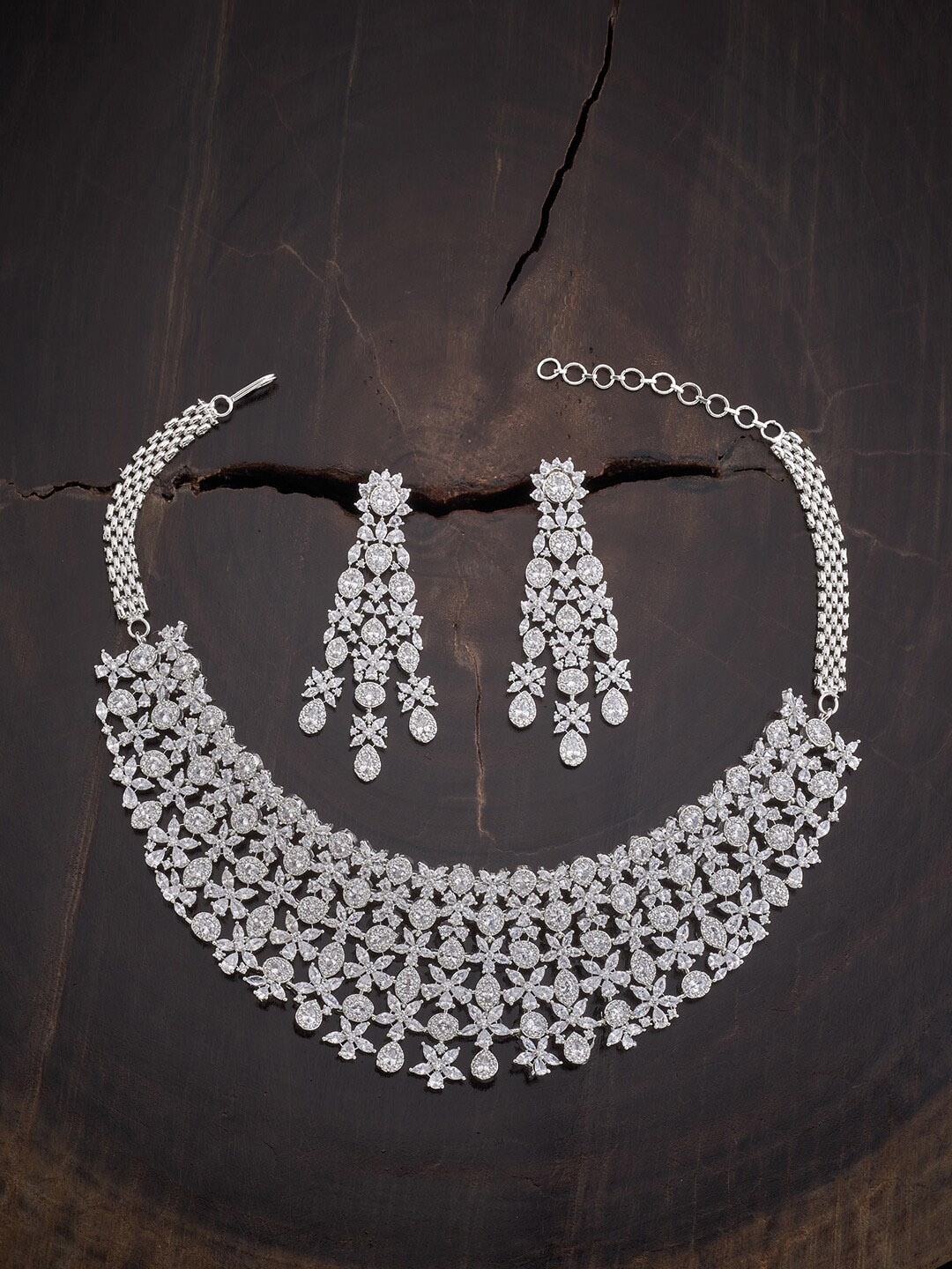 

Kushal's Fashion Jewellery Rhodium-Plated & CZ-Studded Jewellery Set, Silver