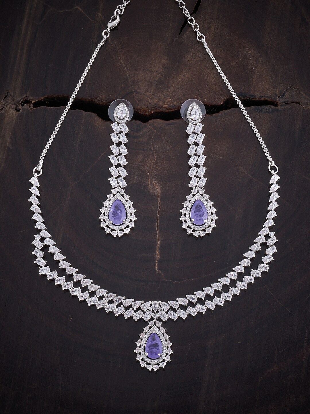 

Kushal's Fashion Jewellery Rhodium-Plated CZ-Studded Jewellery Set, Silver
